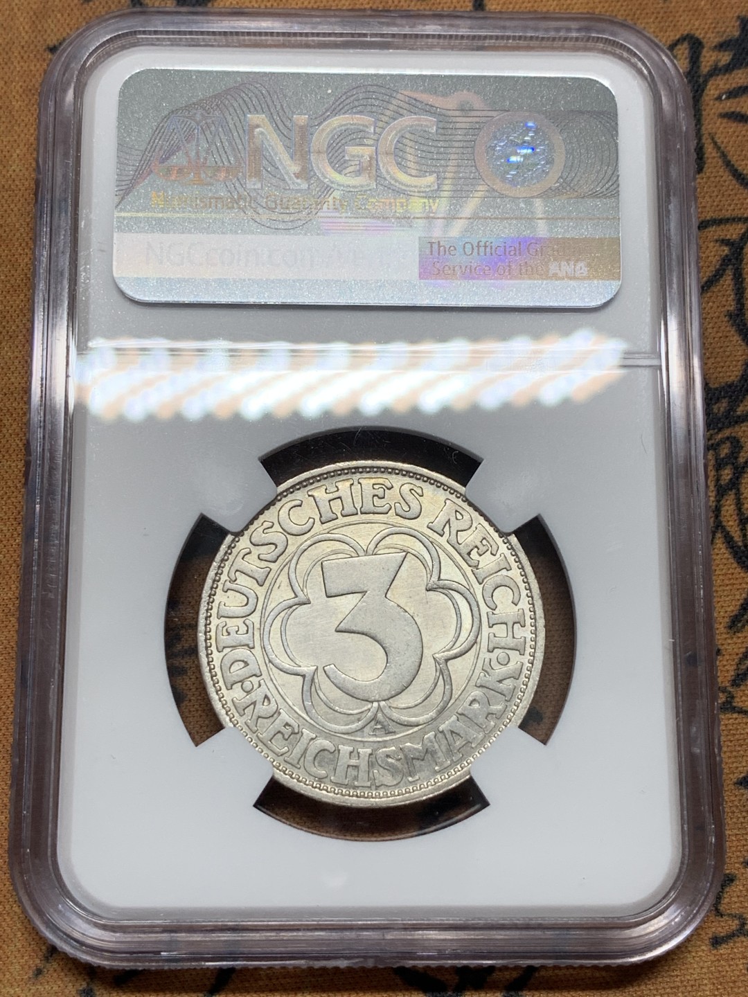 《竞宝斋》第95场-本周日，周一，周四，3场连拍（全场不限金额包邮） NGC-MS64 魏玛德国1927年诺德豪森千年3马克纪念银币 少见品种