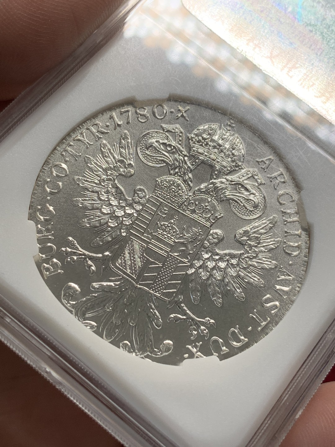 《竞宝斋》第95场-本周日，周一，周四，3场连拍（全场不限金额包邮） 保粹评级-MS67 1780 大奶妈后铸银币 极美品相 转光一流 老保粹盒不是后期随便入的工艺品