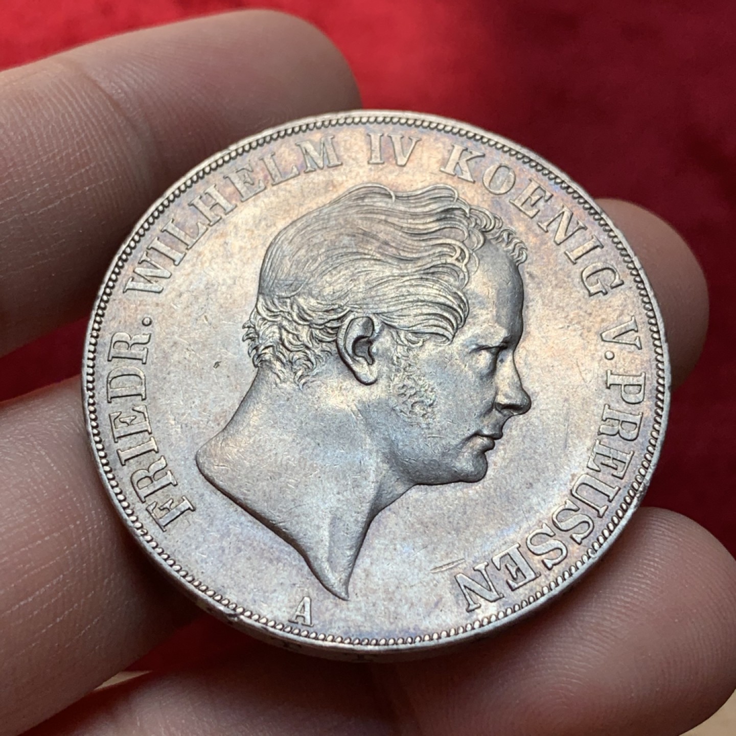 《竞宝斋》第95场-本周日，周一，周四，3场连拍（全场不限金额包邮） 1841年普鲁士王国腓特烈威廉四世2泰勒银币， 37克大银币 协议泰勒，首年版，老彩。