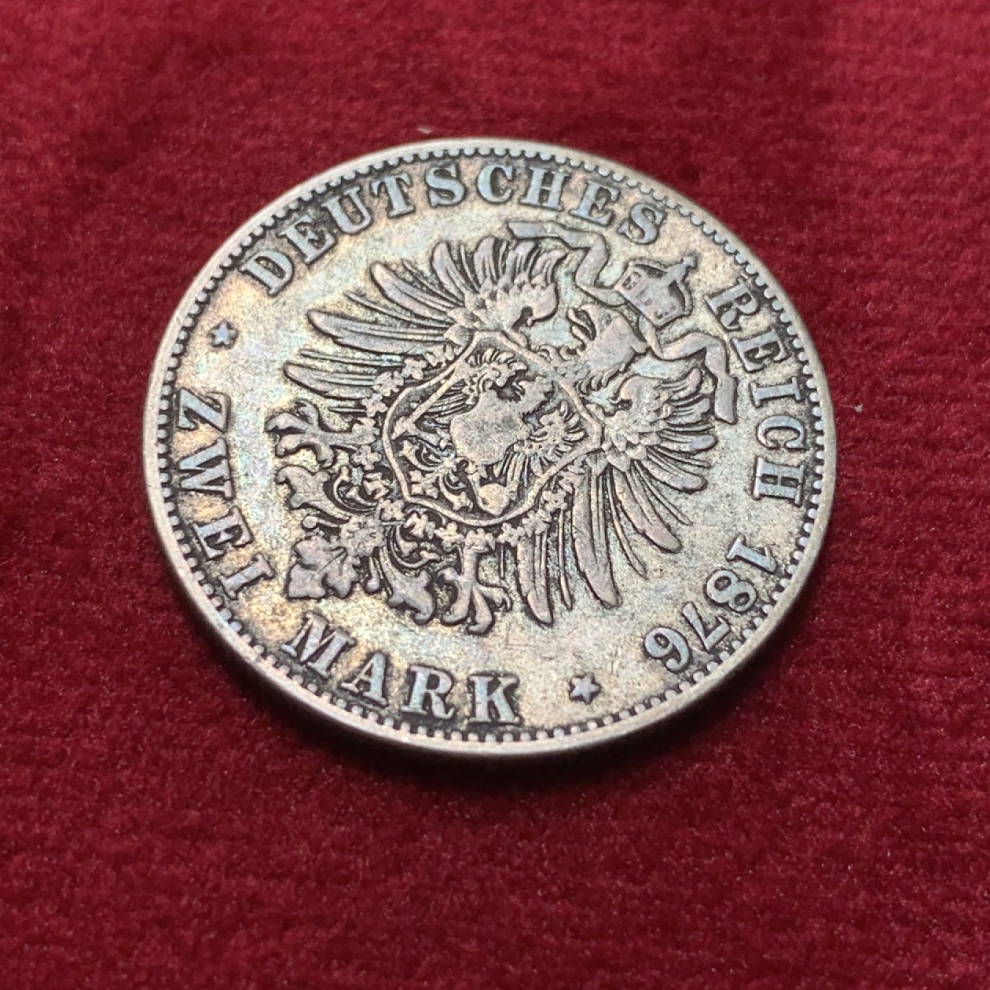 《竞宝斋》第95场-本周日，周一，周四，3场连拍（全场不限金额包邮） 1876年德意志帝国巴登2马克银币，壮年版少见，短翅鹰