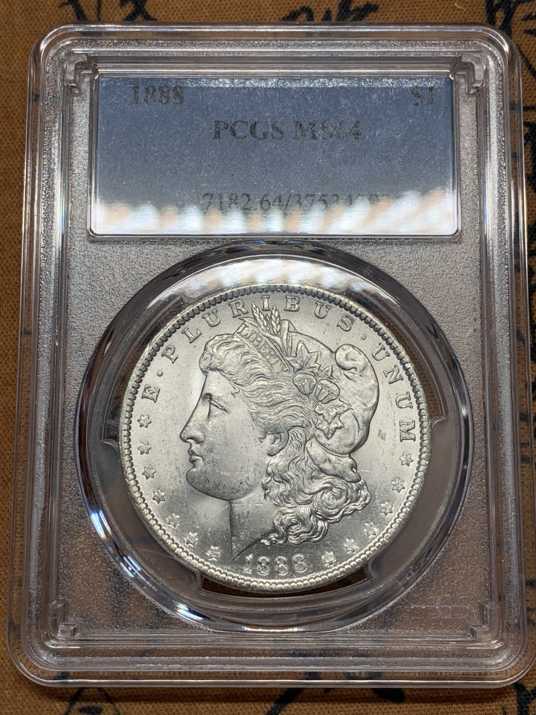 《竞宝斋》第95场-本周日，周一，周四，3场连拍（全场不限金额包邮） PCGS MS64 美国 1888年 摩根银元 白净好光 吉祥年份