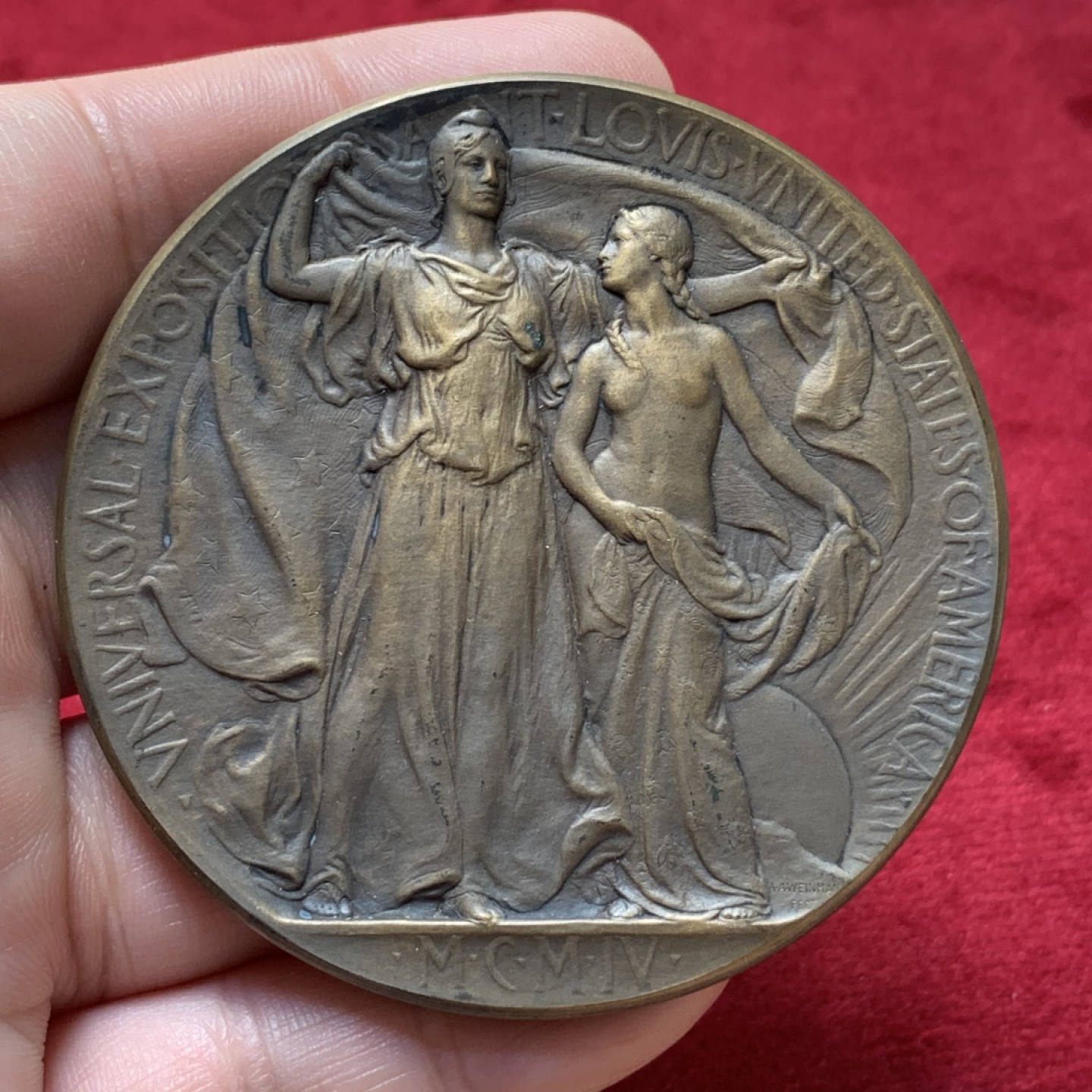 《竞宝斋》第95场-本周日，周一，周四，3场连拍（全场不限金额包邮） 1904年圣路易斯世博会铜牌奖章 百年浓郁包浆，发行量10000枚  大型铜章