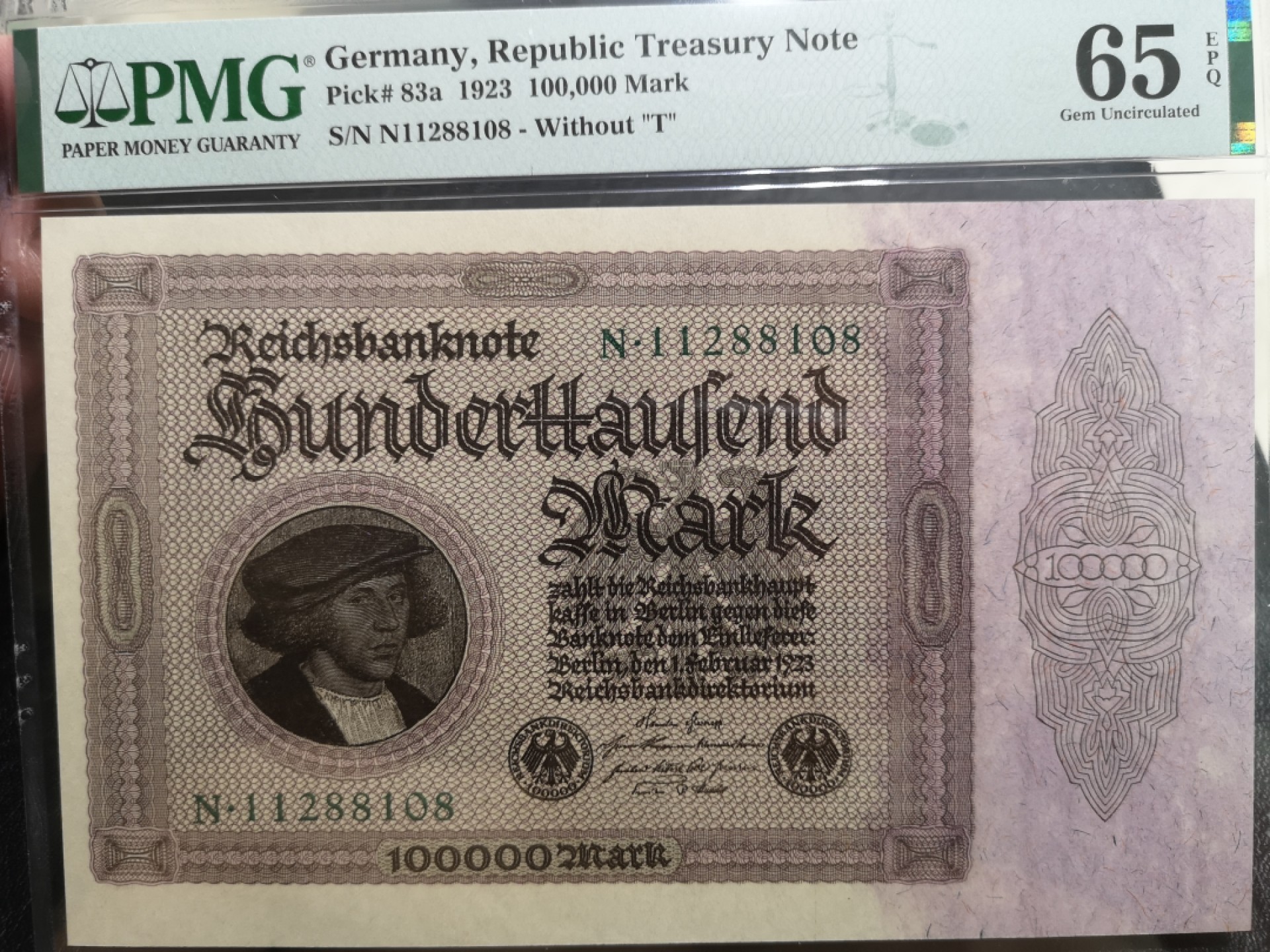 《外钞收藏家》第二百零三期 1923年德国10万马克 PMG65 无47尾8