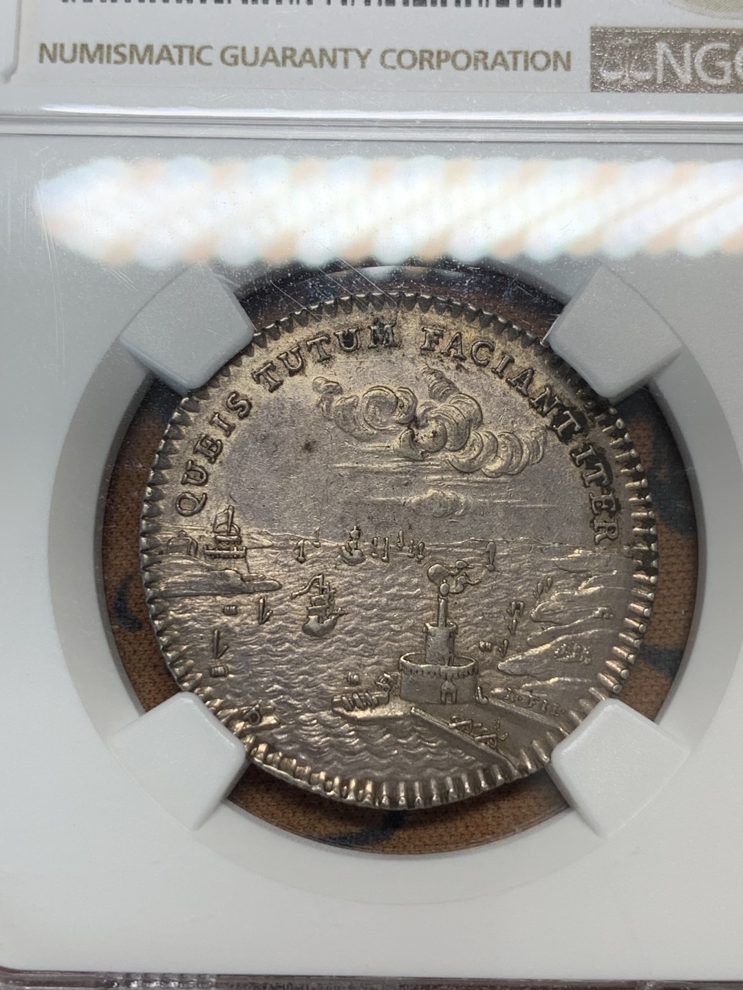 《竞宝斋》第95场-本周日，周一，周四，3场连拍（全场不限金额包邮） NGC AU55 法国 1761年 路易十五 时期 圆形 景观 银质 代币 细节好 磨损小