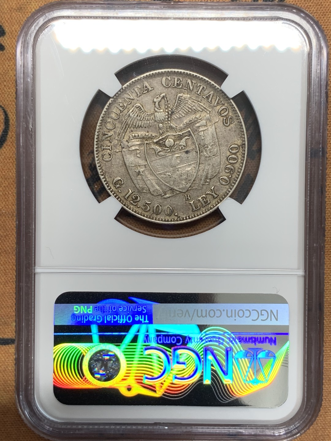 《竞宝斋》第95场-本周日，周一，周四，3场连拍（全场不限金额包邮） NGC-AU55 哥伦比亚1932年 西蒙波利瓦头像 50分银币 稀少品种