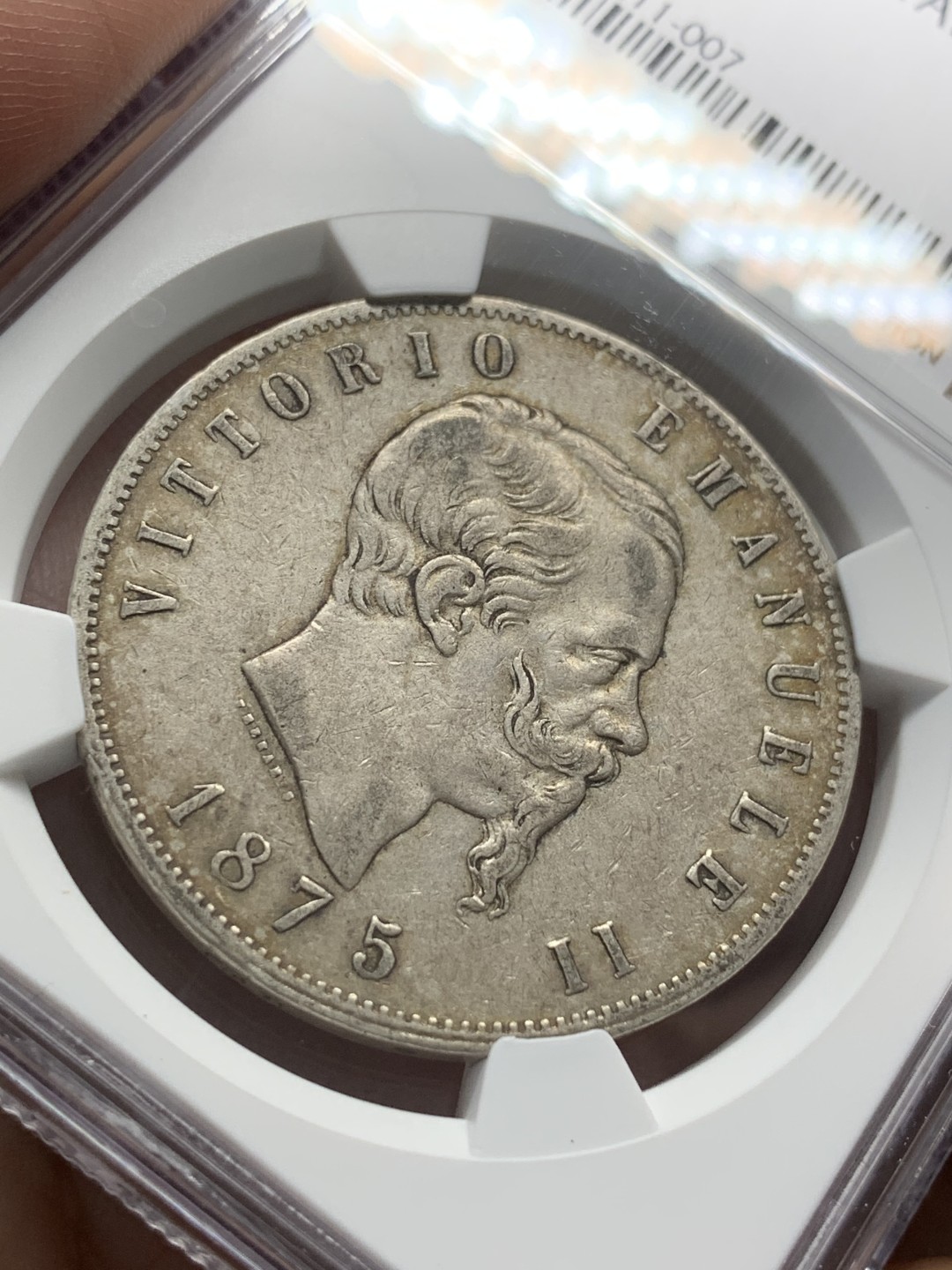 《竞宝斋》第95场-本周日，周一，周四，3场连拍（全场不限金额包邮） NGC-XF45 意大利 1875年 艾曼纽尔二世 5里拉大银币 