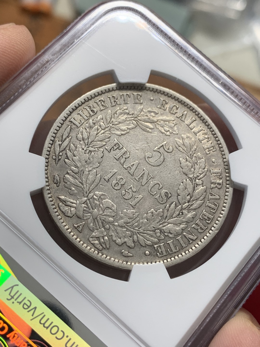 《竞宝斋》第95场-本周日，周一，周四，3场连拍（全场不限金额包邮） NGC-XF45 法国1851年 谷物女神头像 5法郎大银币 难得出分