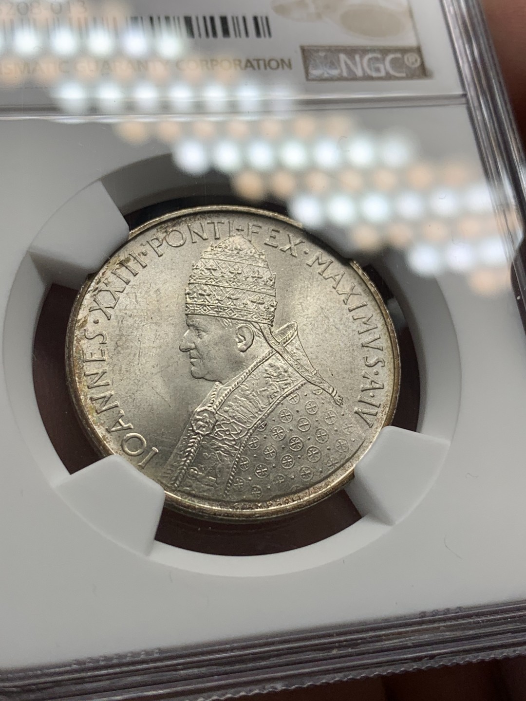 《竞宝斋》第95场-本周日，周一，周四，3场连拍（全场不限金额包邮） NGC-MS62 梵蒂冈 1962年 教皇500里拉银币 稀少品种 顶级品相