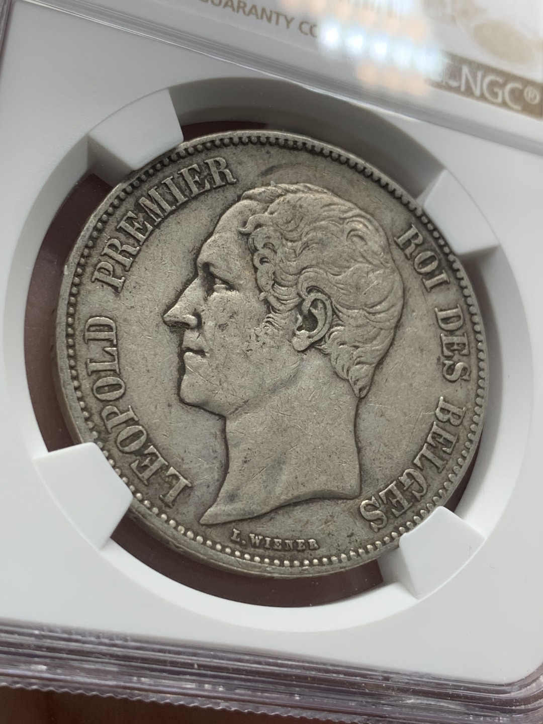 《竞宝斋》第95场-本周日，周一，周四，3场连拍（全场不限金额包邮） NGC-XF45 比利时 1851年 利奥波德一世 5法郎大银币 无点版 原味好品