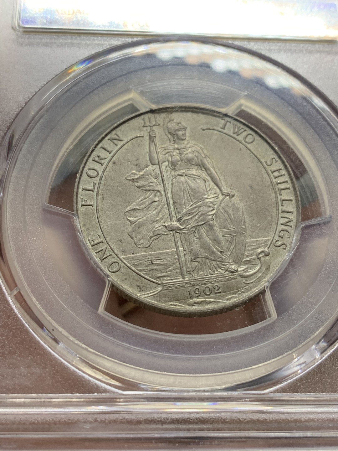 《竞宝斋》第95场-本周日，周一，周四，3场连拍（全场不限金额包邮） PCGS PR63MATTE 英国1902年爱七精制海神弗洛林银币 包浆均匀 难得状态