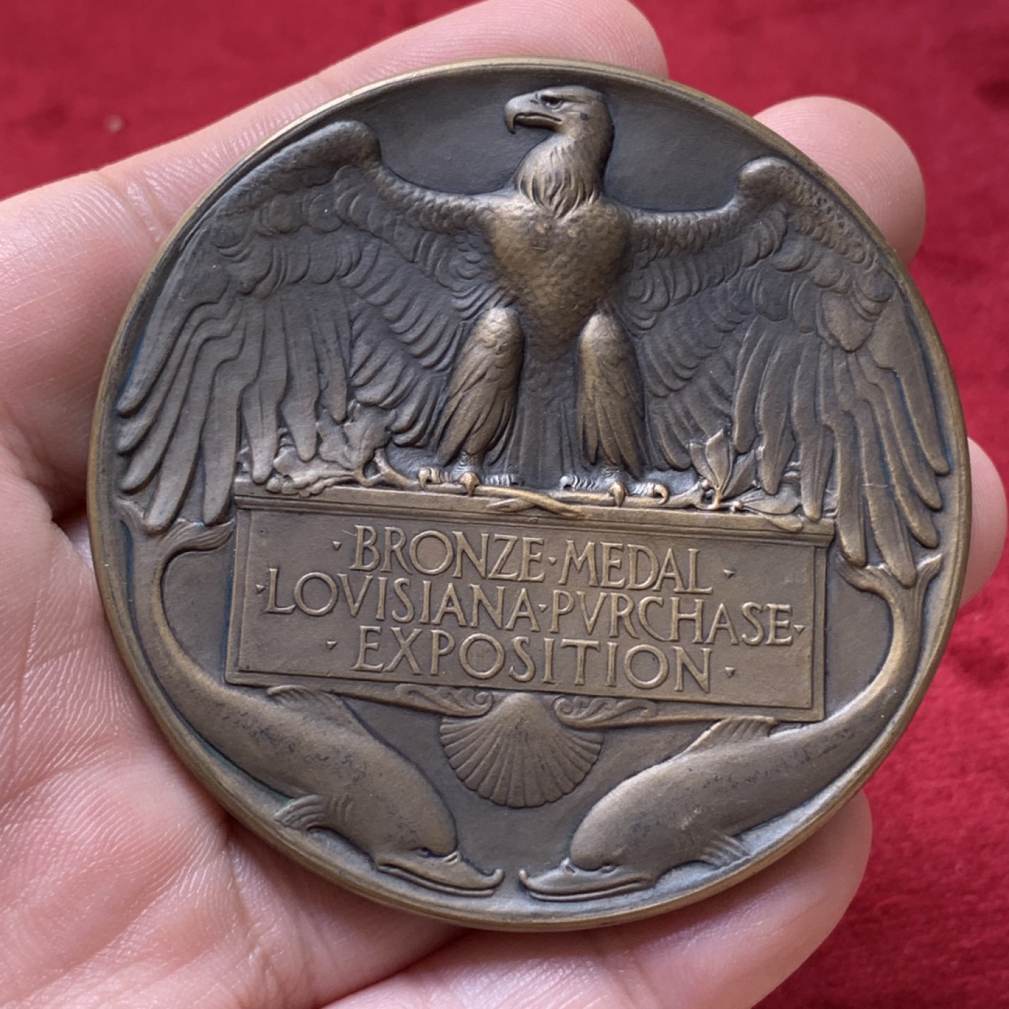 《竞宝斋》第95场-本周日，周一，周四，3场连拍（全场不限金额包邮） 1904年圣路易斯世博会铜牌奖章 百年浓郁包浆，发行量10000枚  大型铜章