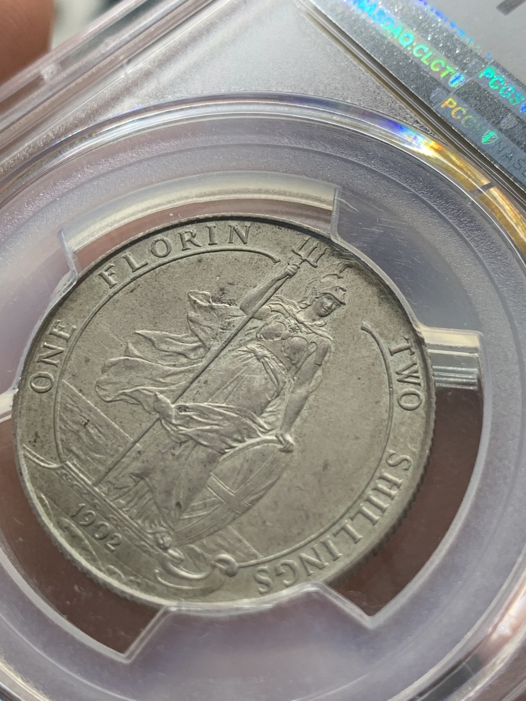 《竞宝斋》第95场-本周日，周一，周四，3场连拍（全场不限金额包邮） PCGS PR63MATTE 英国1902年爱七精制海神弗洛林银币 包浆均匀 难得状态