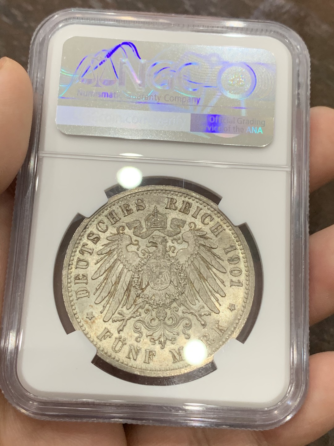 《竞宝斋》第95场-本周日，周一，周四，3场连拍（全场不限金额包邮） NGC-MS63 德国  普鲁士建国200年 5马克 银币