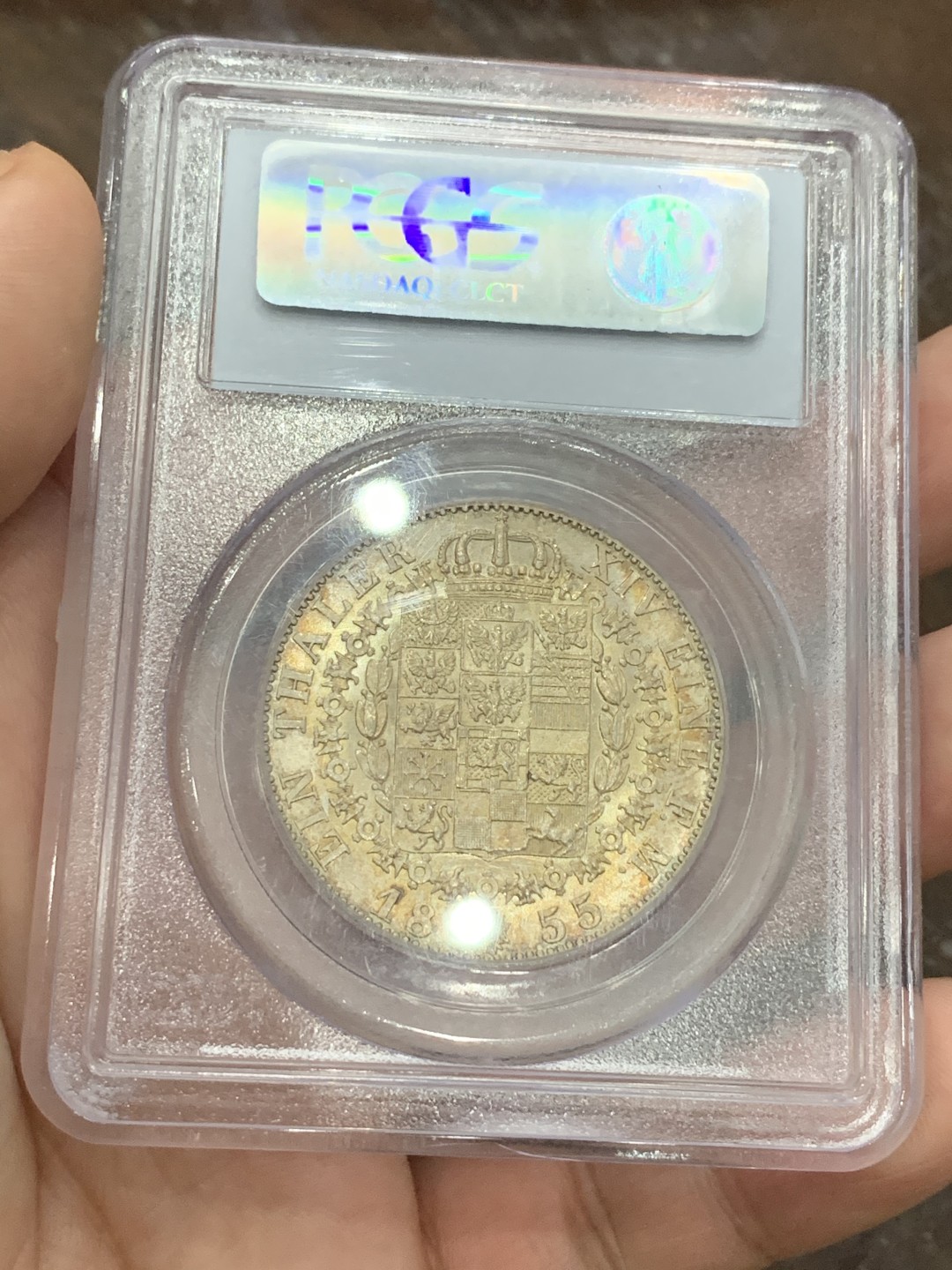 《竞宝斋》第95场-本周日，周一，周四，3场连拍（全场不限金额包邮） PCGS MS61 1855 德国一泰勒 经典洋葱头 淡金包浆 老盒品质