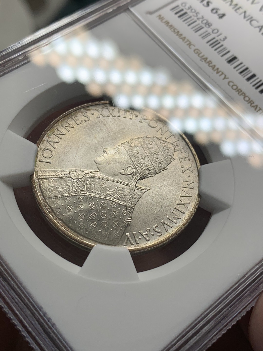 《竞宝斋》第95场-本周日，周一，周四，3场连拍（全场不限金额包邮） NGC-MS62 梵蒂冈 1962年 教皇500里拉银币 稀少品种 顶级品相