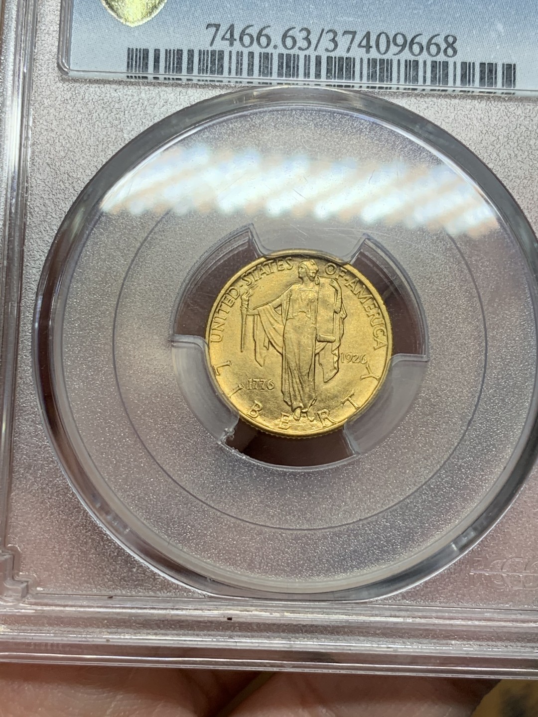 《竞宝斋》第95场-本周日，周一，周四，3场连拍（全场不限金额包邮） PCGS MS63 美国 1926年 建国150周年 2.5美元 金币 少见品种 4.18克20W发行量