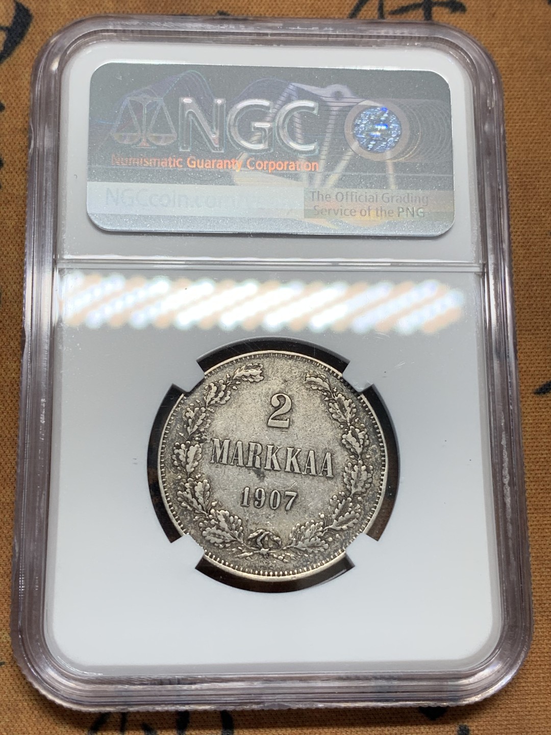 《竞宝斋》第95场-本周日，周一，周四，3场连拍（全场不限金额包邮） NGC-XF45 俄占芬兰 1907年 2马克 银币 少见品种 最大面值