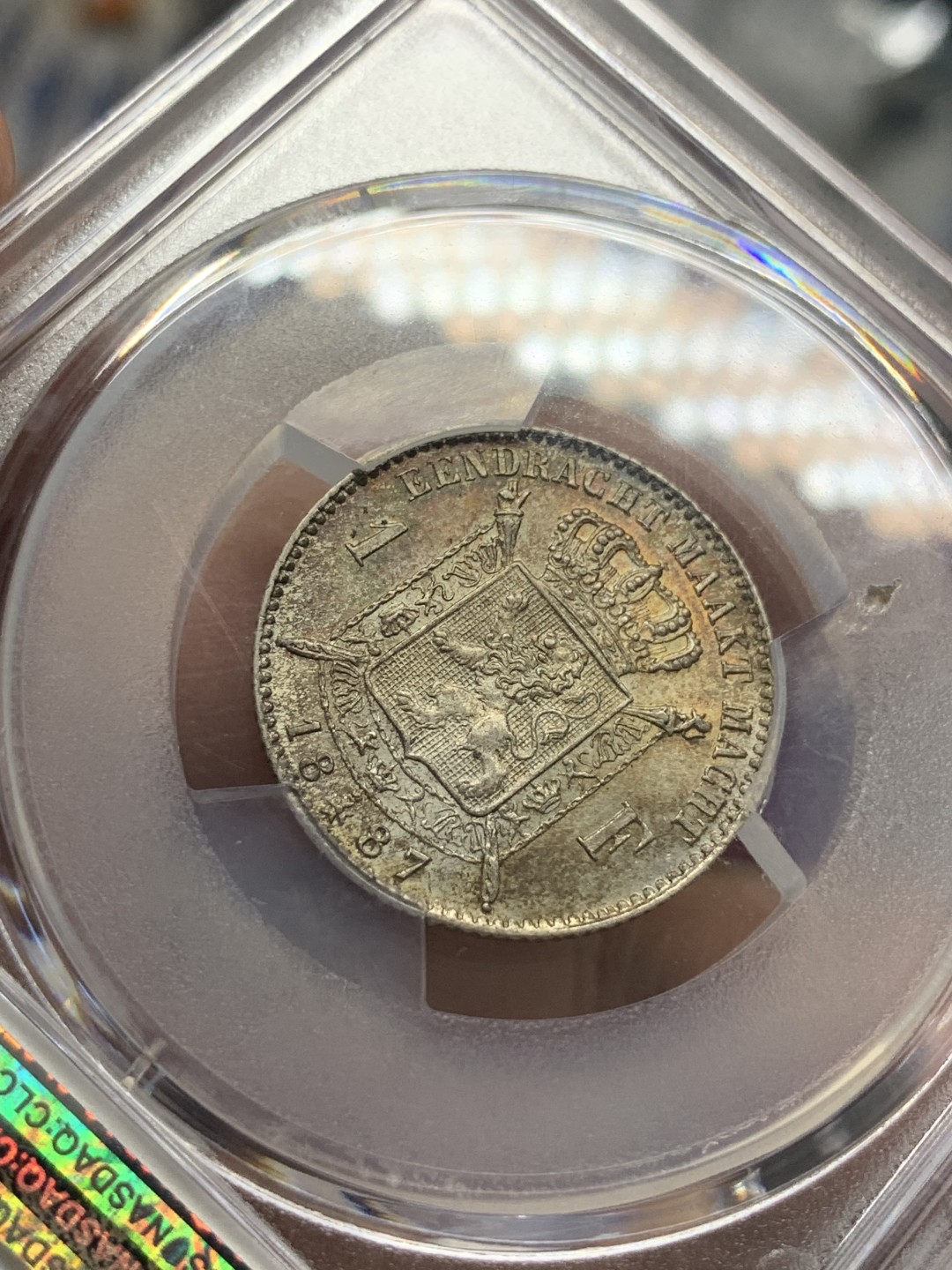 《竞宝斋》第95场-本周日，周一，周四，3场连拍（全场不限金额包邮） 冠军分 PCGS-MS65 比利时 1887 利奥波德二世 1法郎银币 包浆深邃 车轮光泽 高分辅币