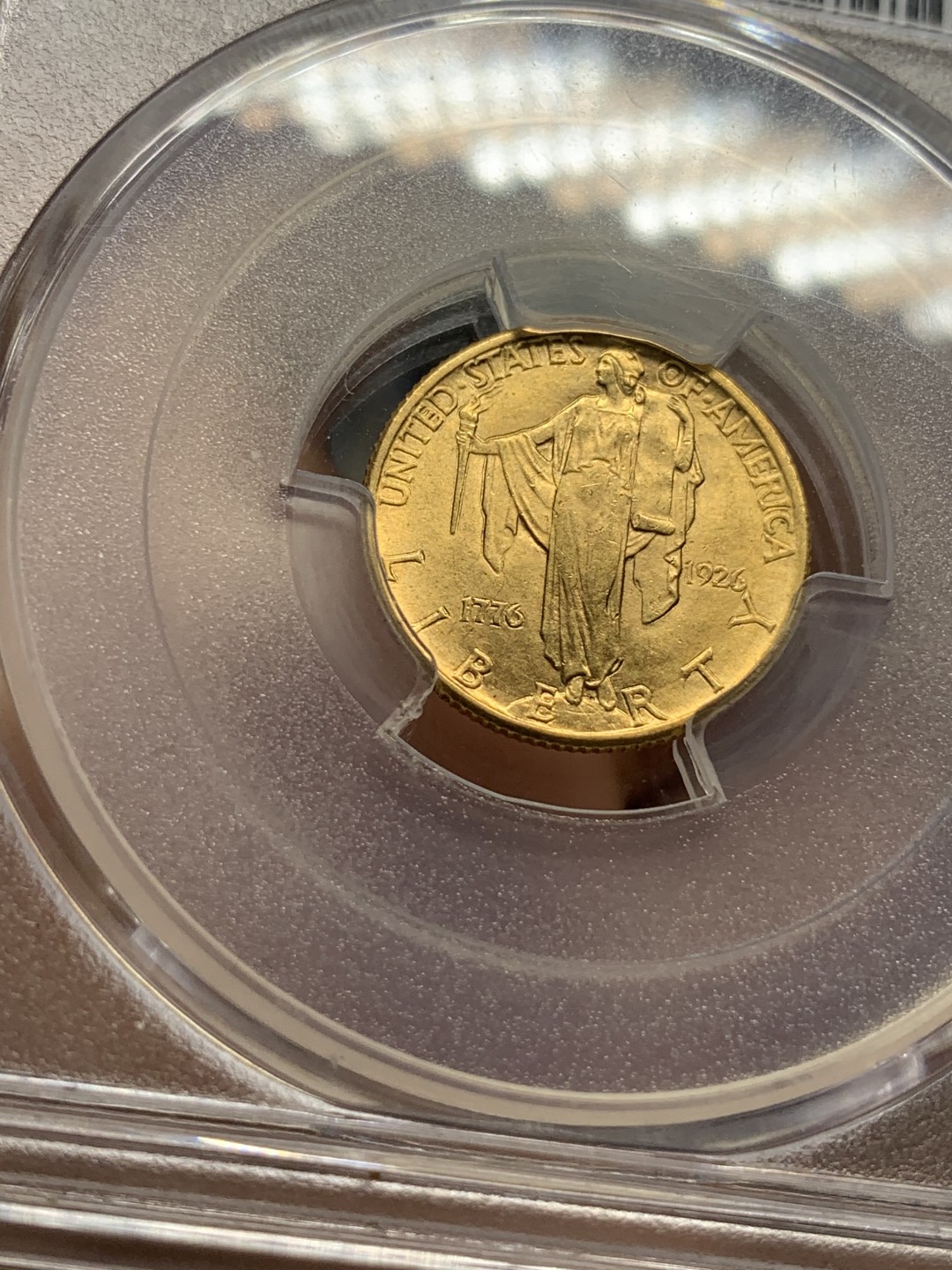 《竞宝斋》第95场-本周日，周一，周四，3场连拍（全场不限金额包邮） PCGS MS63 美国 1926年 建国150周年 2.5美元 金币 少见品种 4.18克20W发行量