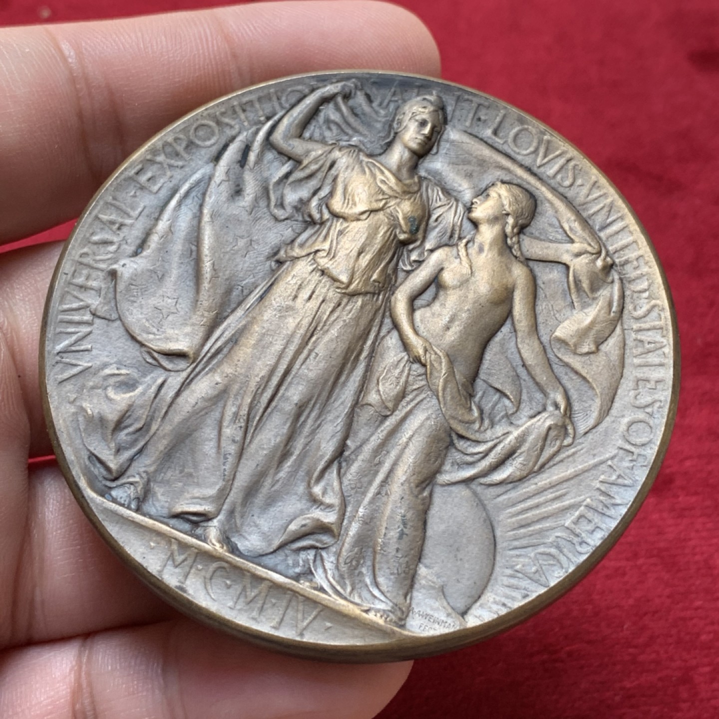 《竞宝斋》第95场-本周日，周一，周四，3场连拍（全场不限金额包邮） 1904年圣路易斯世博会铜牌奖章 百年浓郁包浆，发行量10000枚  大型铜章