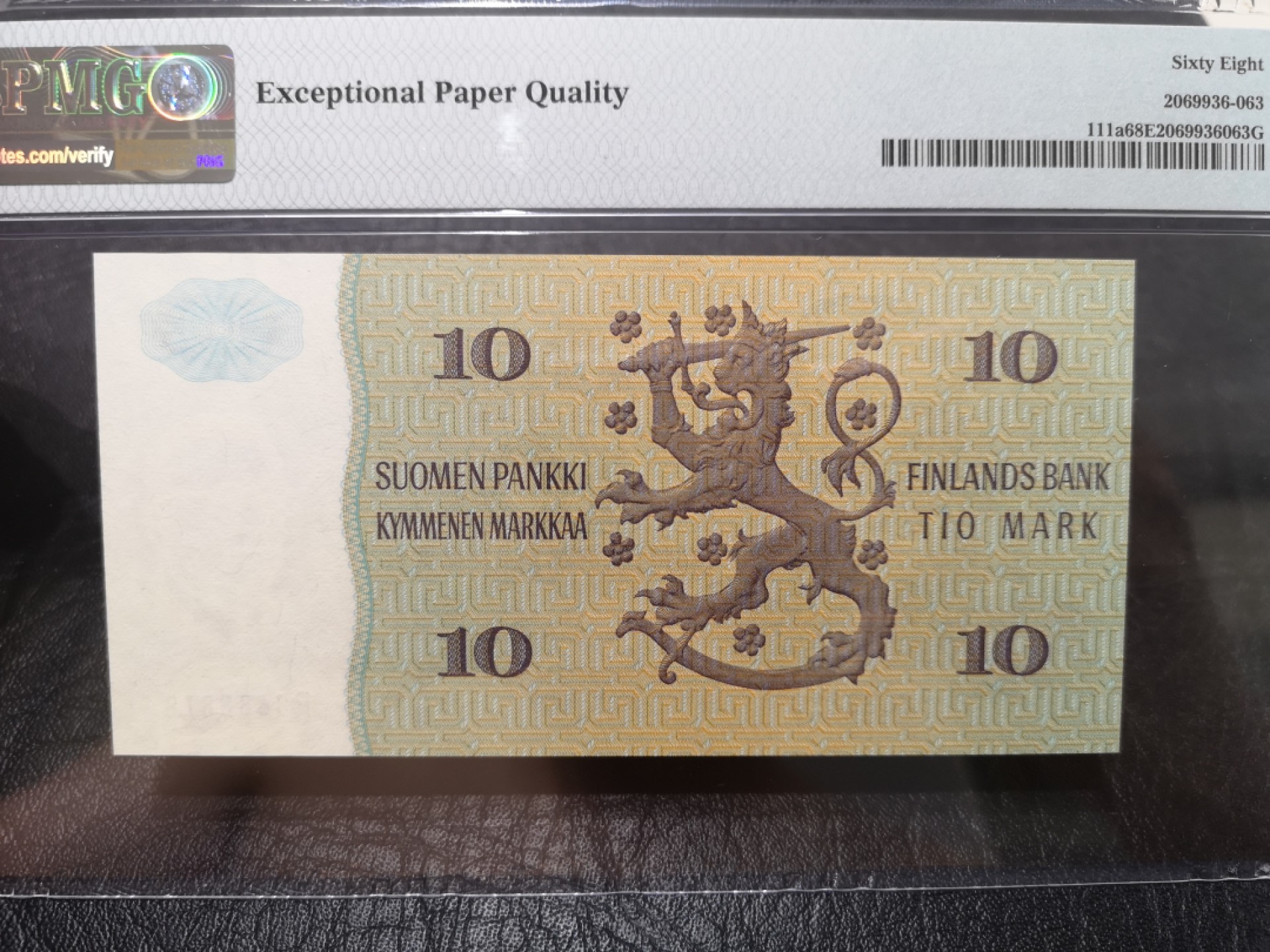 《外钞收藏家》第二百零三期 1980年芬兰10马克 PMG68 超高分 超靓号