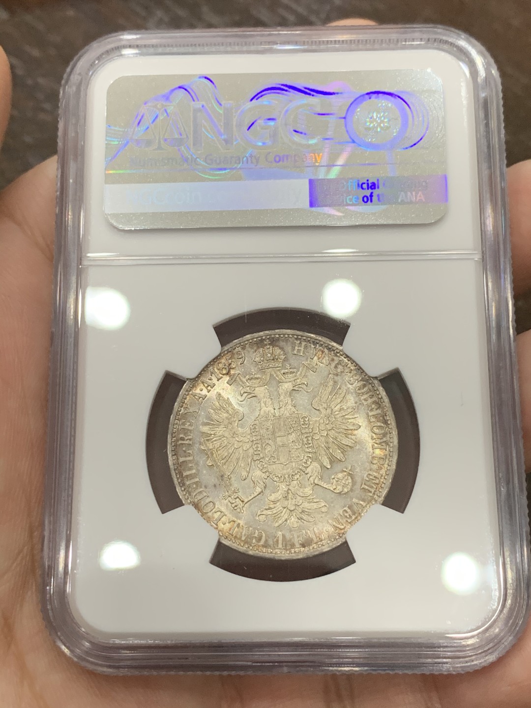 《竞宝斋》第95场-本周日，周一，周四，3场连拍（全场不限金额包邮） NGC-MS62 奥地利 1859年 佛兰茨一世 1福林银币 暴涨品种