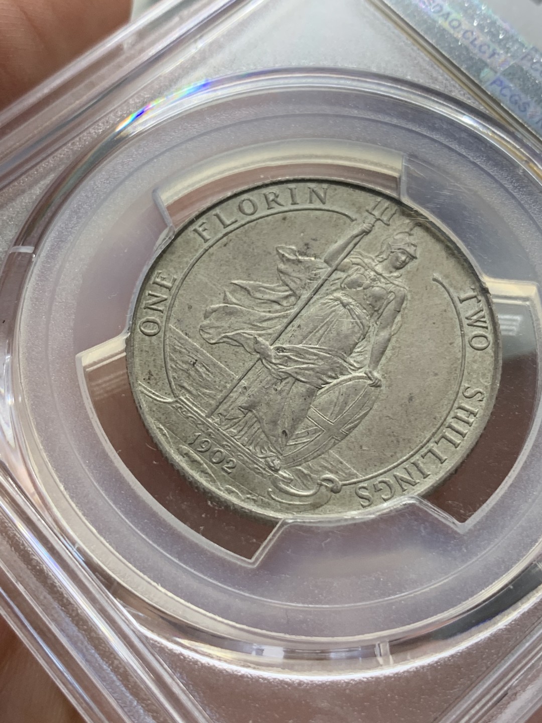 《竞宝斋》第95场-本周日，周一，周四，3场连拍（全场不限金额包邮） PCGS PR63MATTE 英国1902年爱七精制海神弗洛林银币 包浆均匀 难得状态