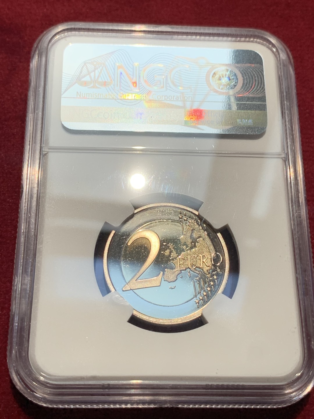 《竞宝斋》第95场-本周日，周一，周四，3场连拍（全场不限金额包邮） NGC-MS70 2017年 法国2欧元精制双金属币，红丝带运动25周年纪念。克劳斯获奖币，无瑕冠军分数，带原盒证