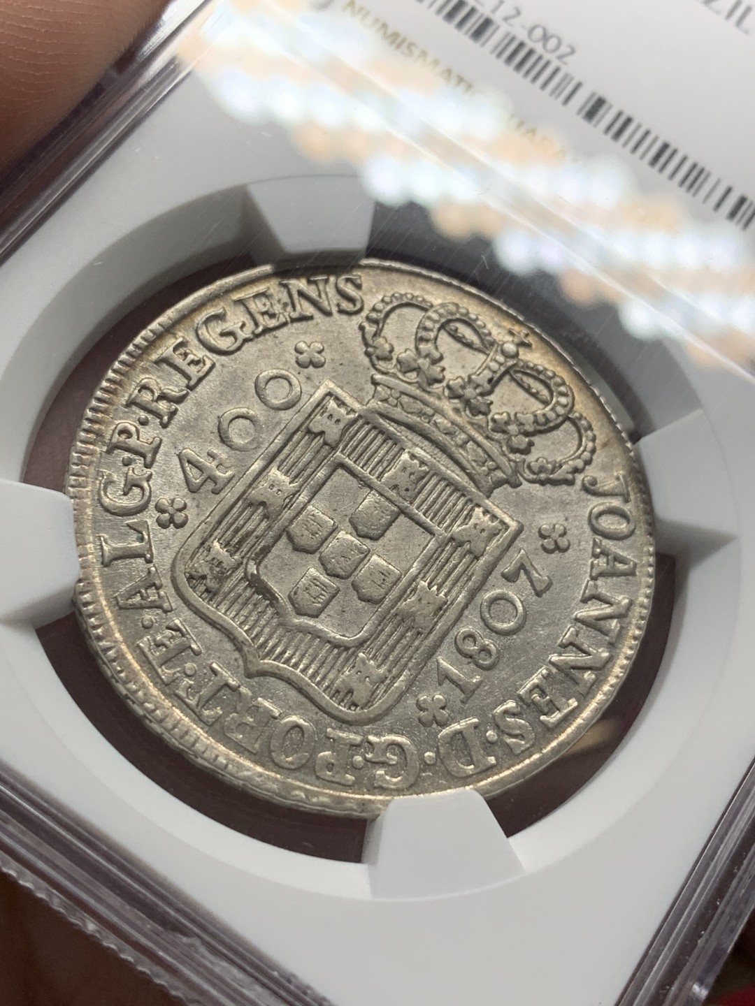 《竞宝斋》第95场-本周日，周一，周四，3场连拍（全场不限金额包邮） NGC-AU53 葡萄牙1807年 400瑞斯银币 好品难得 评级师又写错标签了