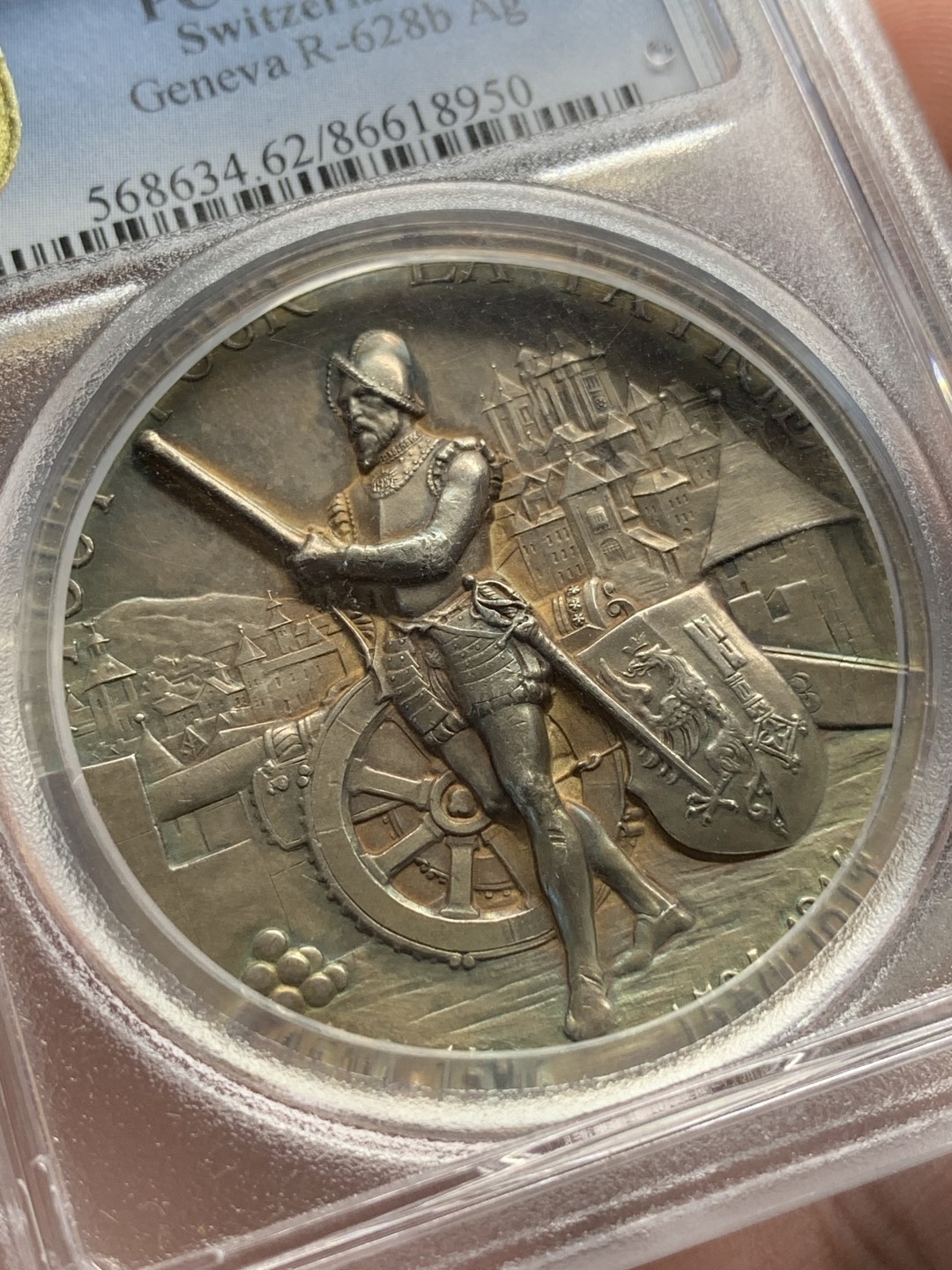 《竞宝斋》第95场-本周日，周一，周四，3场连拍（全场不限金额包邮） PCGS-MS62 1887 瑞士日内瓦射击节 银章 细节好 淡金包浆围绕人像 非常漂亮