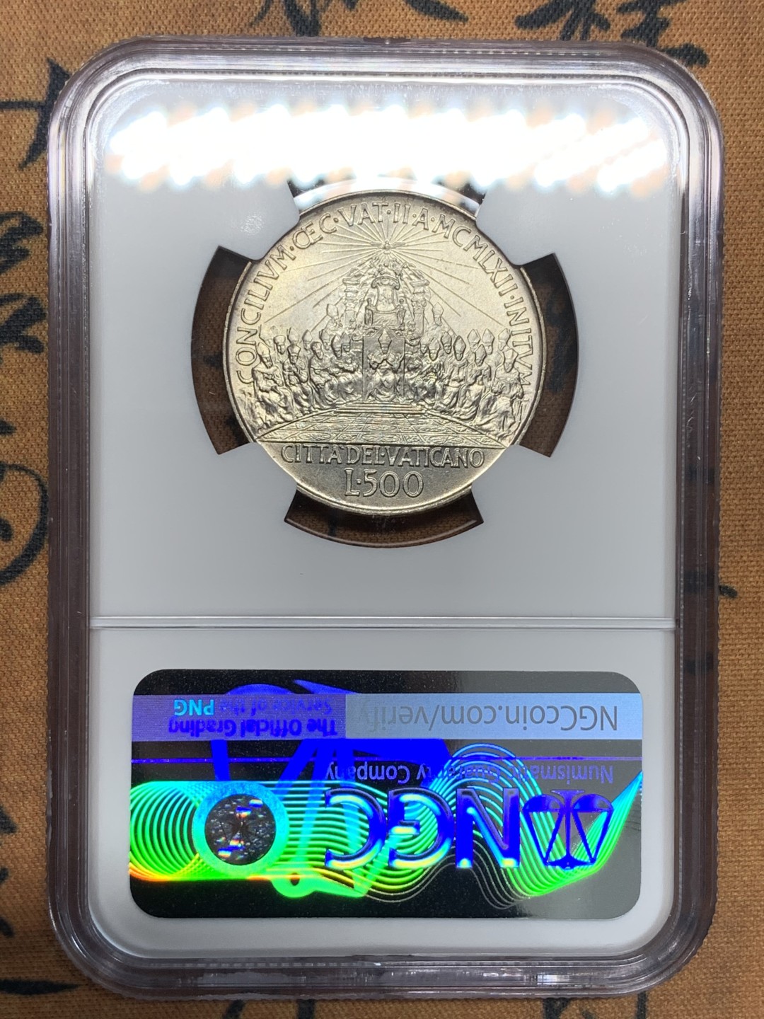 《竞宝斋》第95场-本周日，周一，周四，3场连拍（全场不限金额包邮） NGC-MS62 梵蒂冈 1962年 教皇500里拉银币 稀少品种 顶级品相