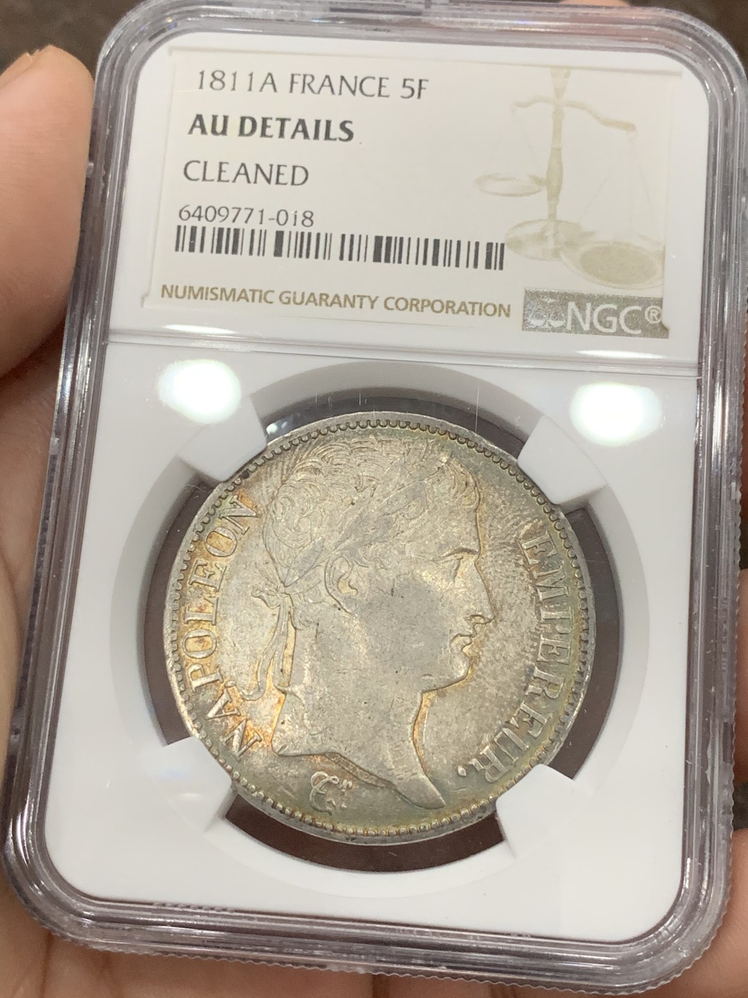 《竞宝斋》第95场-本周日，周一，周四，3场连拍（全场不限金额包邮） NGC-AUD 法国1811年拿破仑一世5法郎大银币 环彩