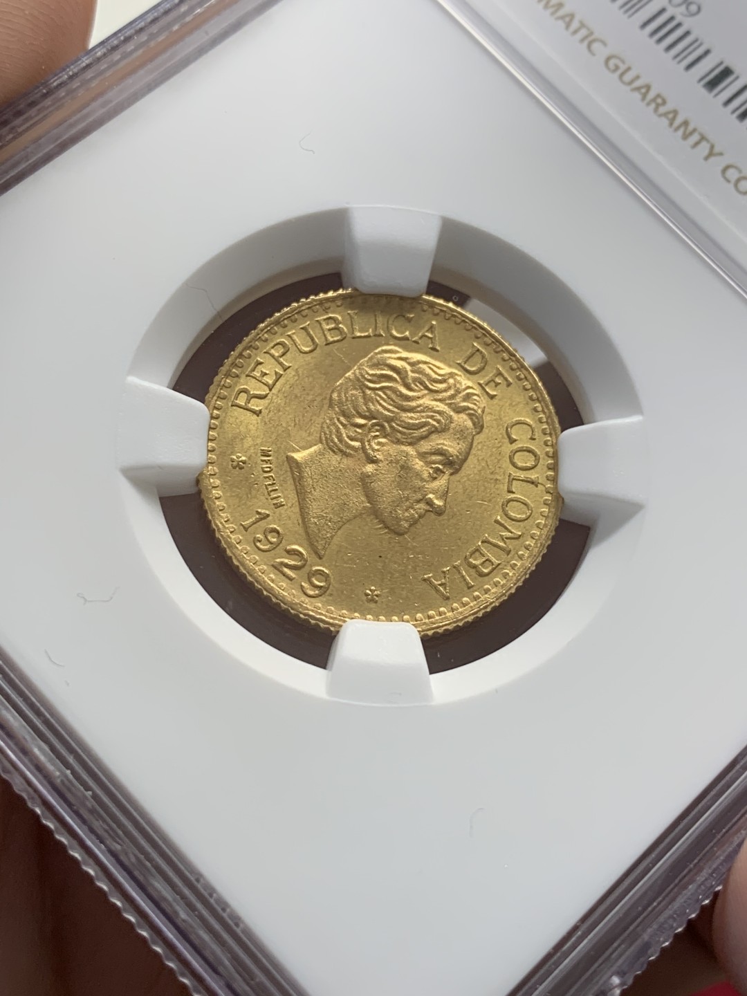 《竞宝斋》第95场-本周日，周一，周四，3场连拍（全场不限金额包邮） NGC-MS64 哥伦比亚 1929年 西蒙波利瓦 5比索金币 南美系品种暴涨