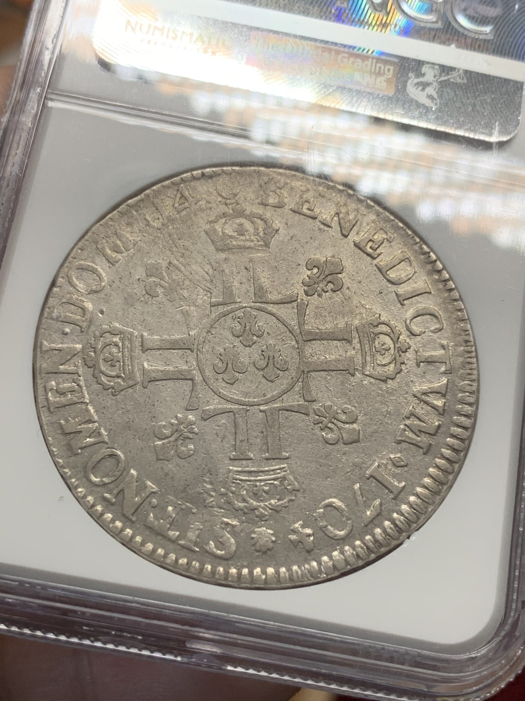 《竞宝斋》第95场-本周日，周一，周四，3场连拍（全场不限金额包邮） NGC-VF25 1704年法国路易十四埃居 太阳王埃居，味道不错适合凑品种