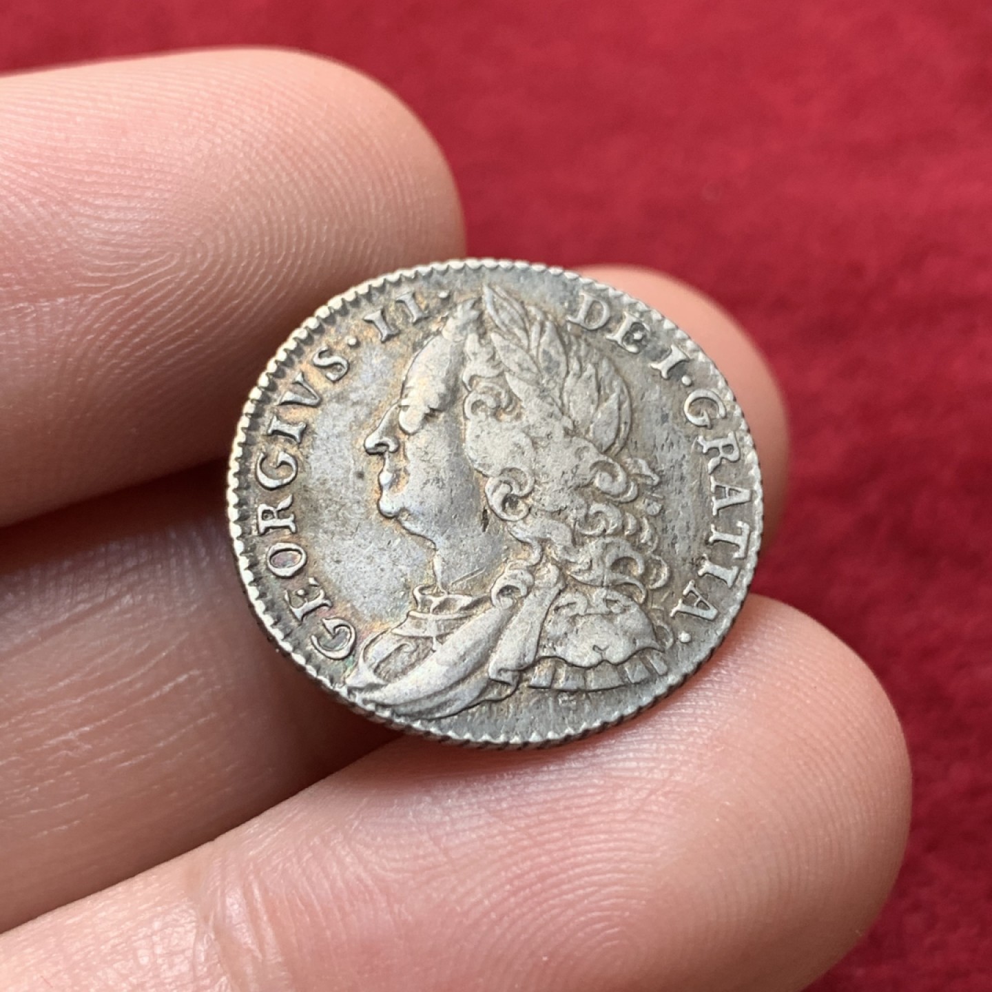 《竞宝斋》第95场-本周日，周一，周四，3场连拍（全场不限金额包邮） 1758年英国乔治二世6便士银币 原味老包浆未清洗 xf品相