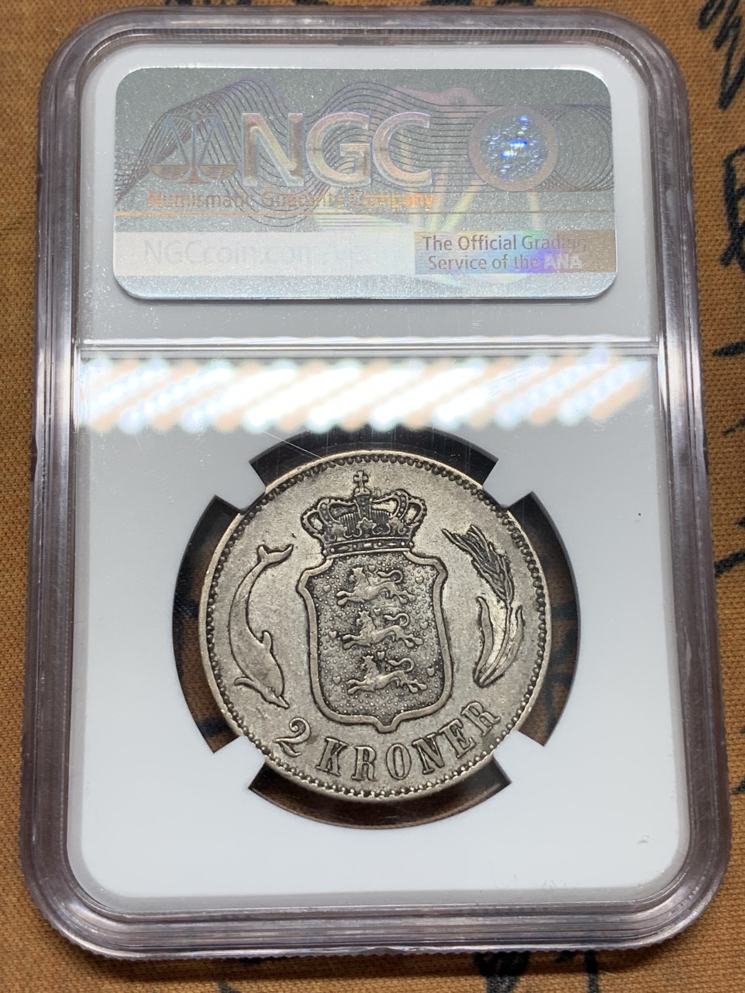 《竞宝斋》第95场-本周日，周一，周四，3场连拍（全场不限金额包邮） NGC-XF45 丹麦克里斯蒂安九世 1876年 2克朗 银币 发行量较少 只发行了1875和1876两个年份