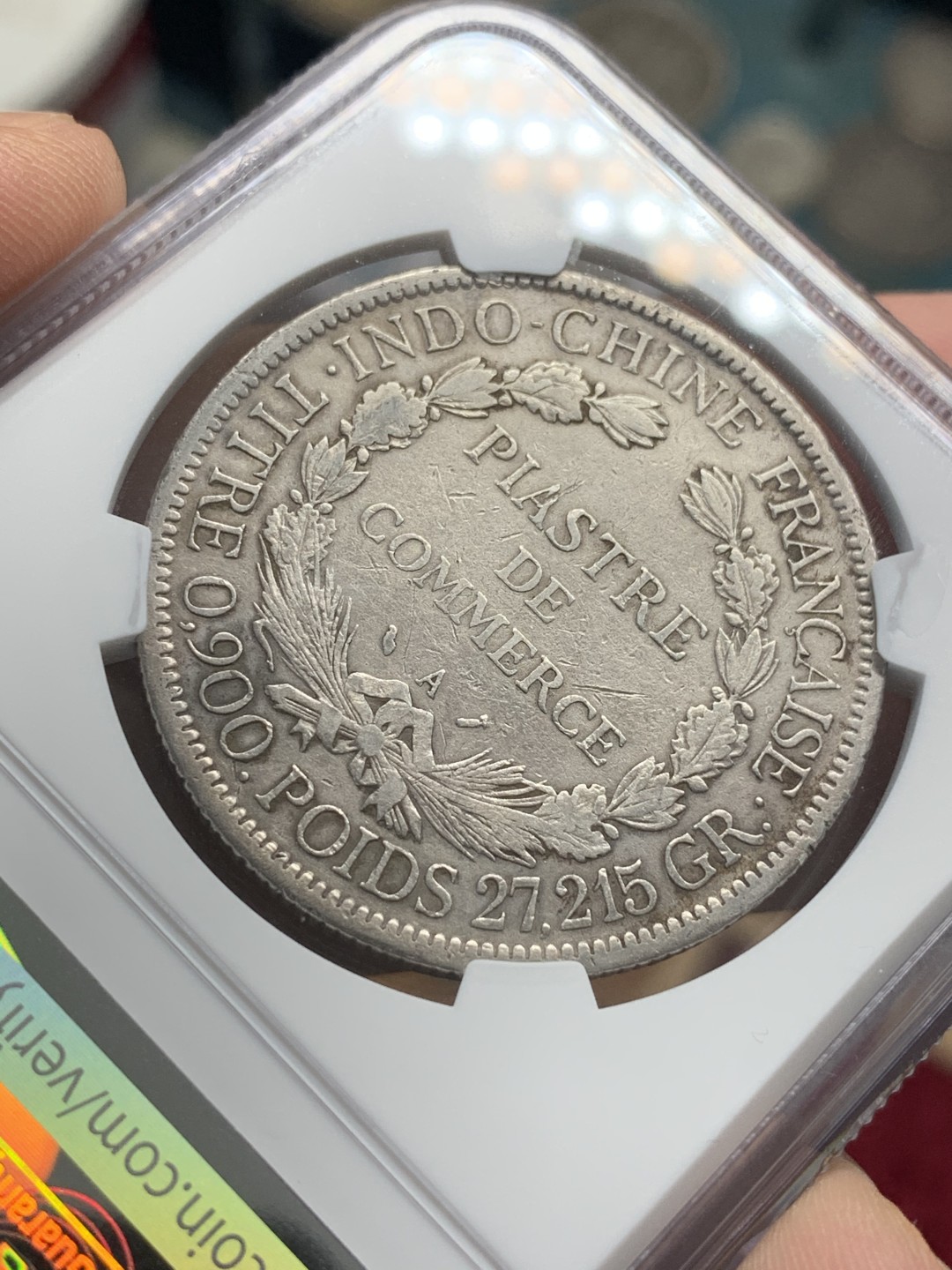 《竞宝斋》第95场-本周日，周一，周四，3场连拍（全场不限金额包邮） 加重版 NGC XF品相 法属印度支那1885年坐洋首年加重版1皮亚斯特银币坐洋五珍