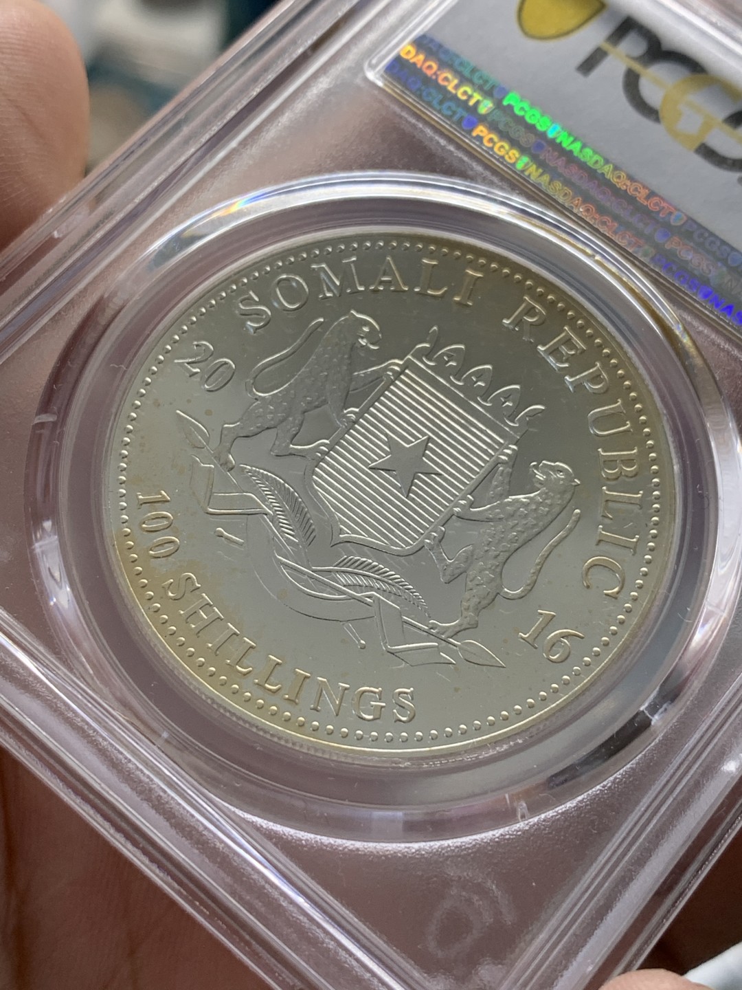 《竞宝斋》第95场-本周日，周一，周四，3场连拍（全场不限金额包邮） PCGS-MS66  索马里 2016年100先令 非洲大象银币  