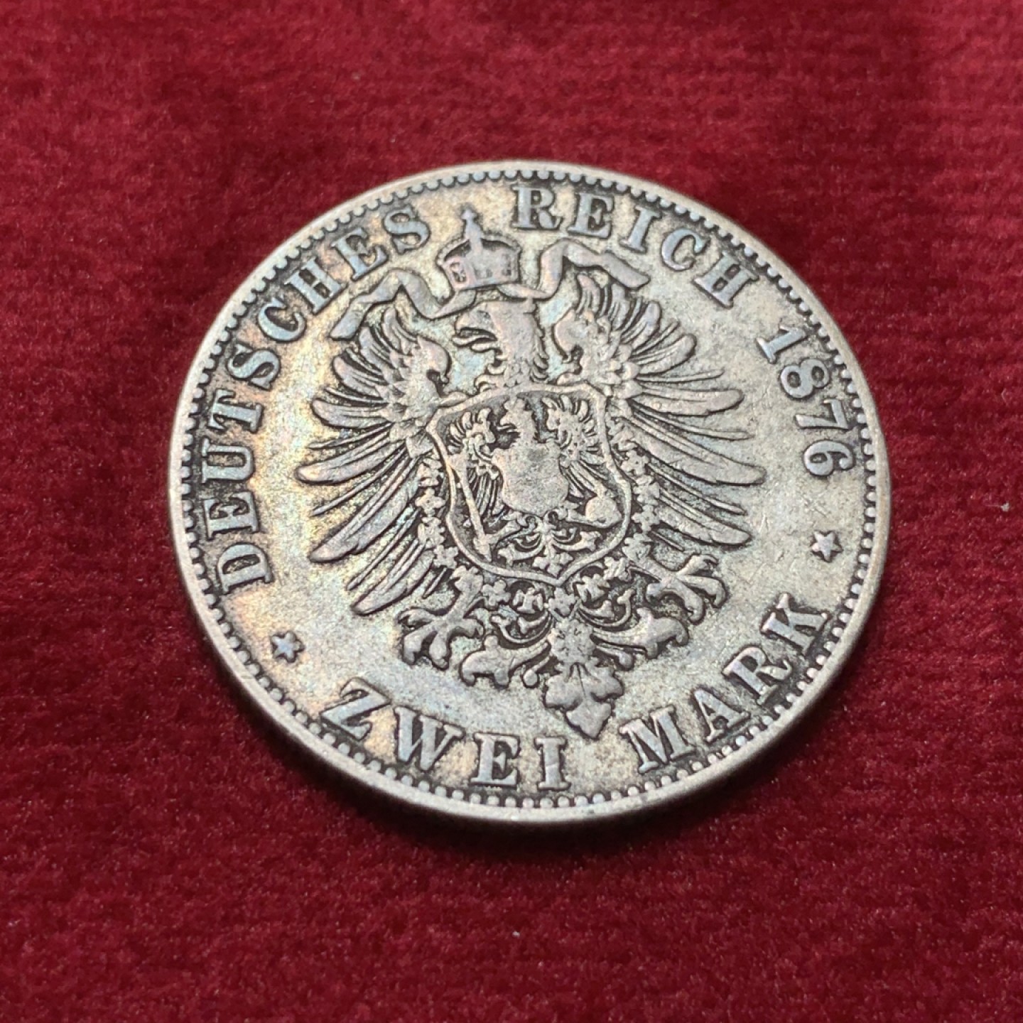 《竞宝斋》第95场-本周日，周一，周四，3场连拍（全场不限金额包邮） 1876年德意志帝国巴登2马克银币，壮年版少见，短翅鹰