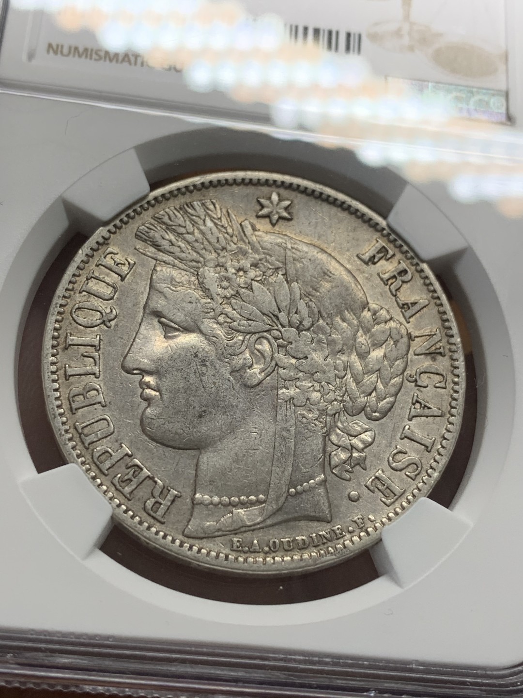 《竞宝斋》第95场-本周日，周一，周四，3场连拍（全场不限金额包邮） NGC-XF45 法国1851年 谷物女神头像 5法郎大银币 难得出分