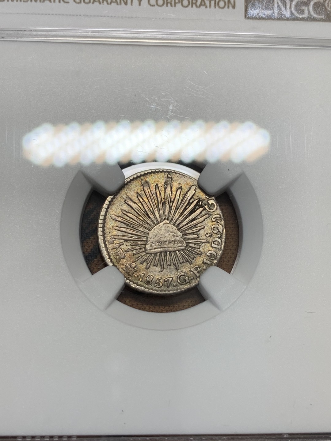 《竞宝斋》第95场-本周日，周一，周四，3场连拍（全场不限金额包邮） NGC-XF 墨西哥1857年 1/2R小鹰洋银币 中期年份 能上XF已经是品好的了