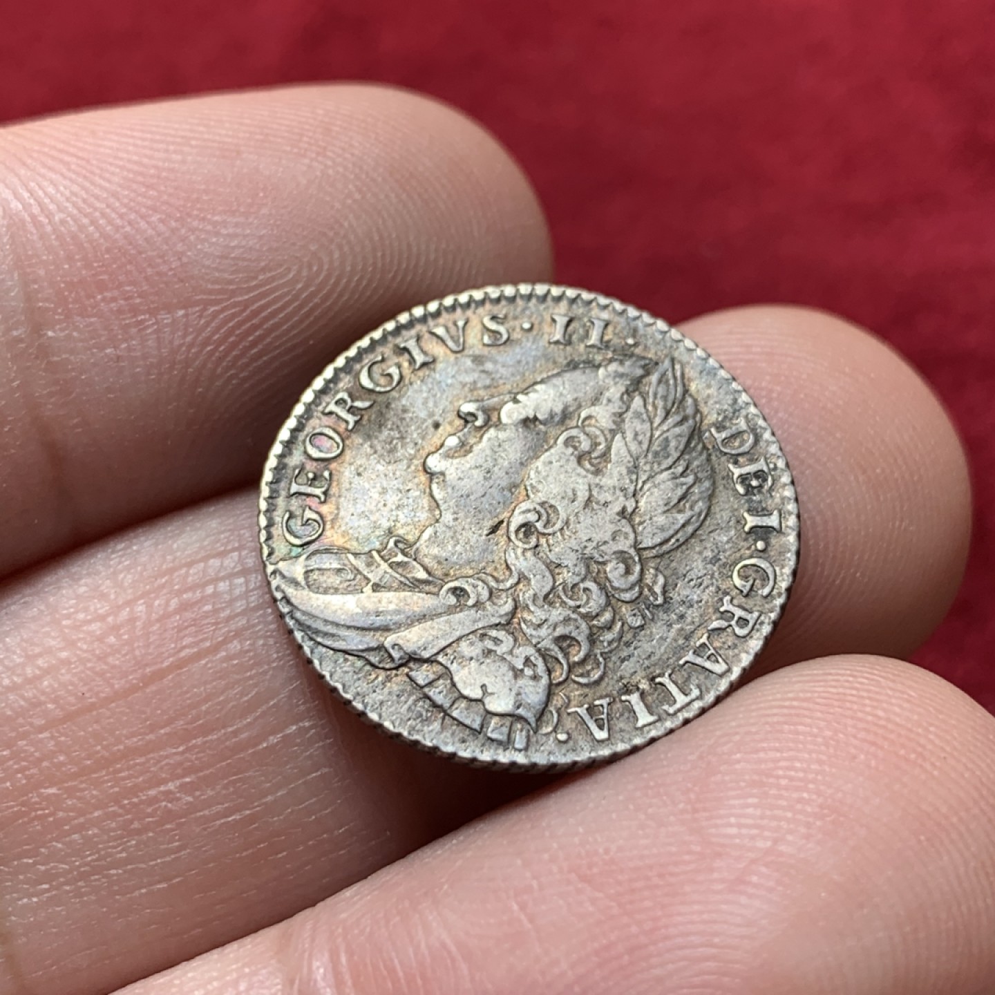 《竞宝斋》第95场-本周日，周一，周四，3场连拍（全场不限金额包邮） 1758年英国乔治二世6便士银币 原味老包浆未清洗 xf品相