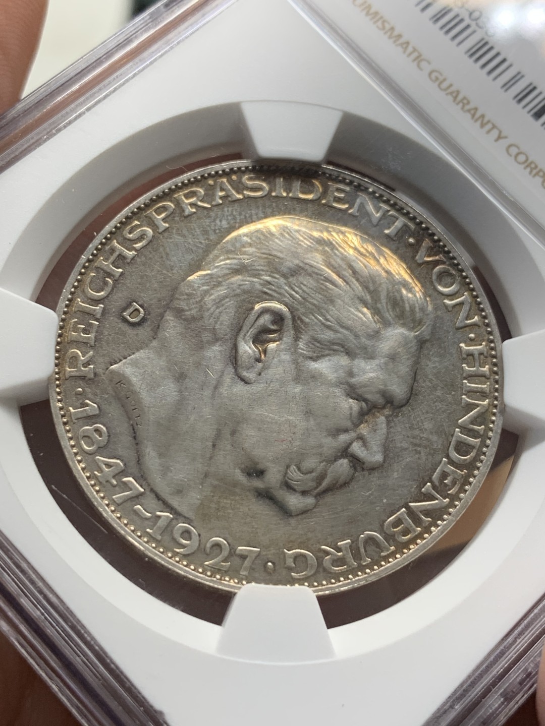 《竞宝斋》第95场-本周日，周一，周四，3场连拍（全场不限金额包邮） NGC MS61 德国 卡尔哥茨 设计 1927年 兴登堡80大寿纪念五马克币章