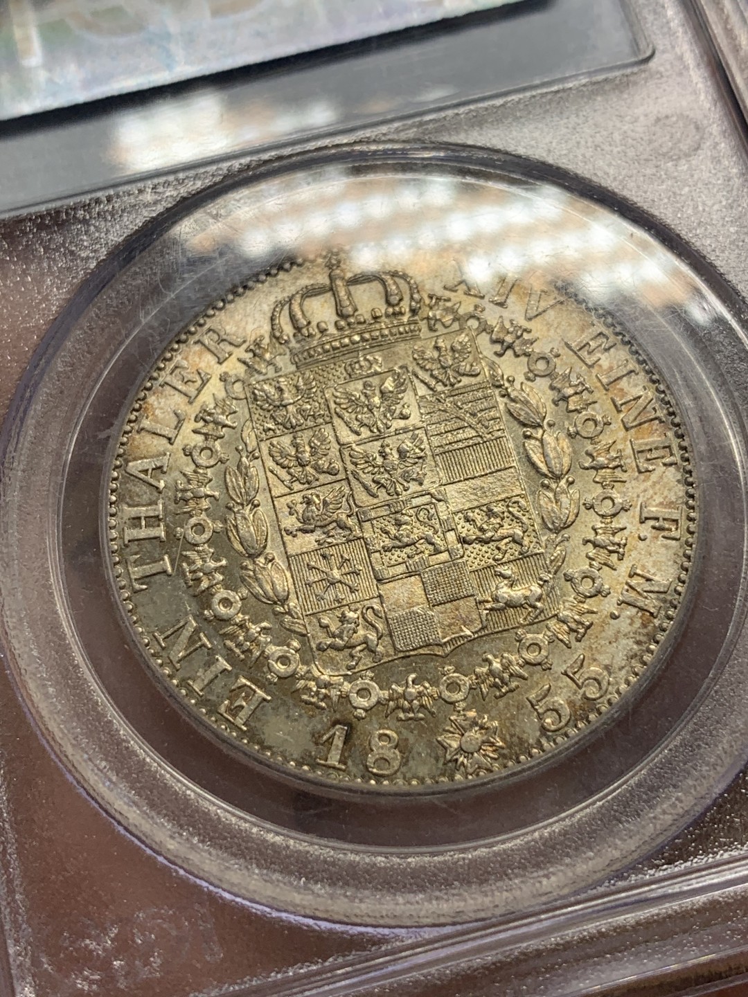 《竞宝斋》第95场-本周日，周一，周四，3场连拍（全场不限金额包邮） PCGS MS61 1855 德国一泰勒 经典洋葱头 淡金包浆 老盒品质