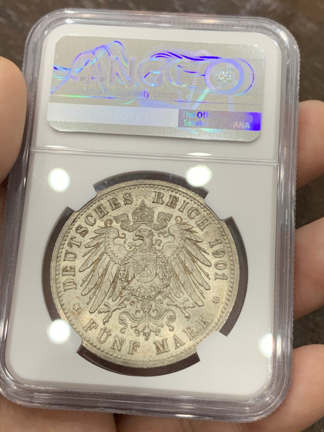 《竞宝斋》第95场-本周日，周一，周四，3场连拍（全场不限金额包邮） NGC-MS63 德国  普鲁士建国200年 5马克 银币