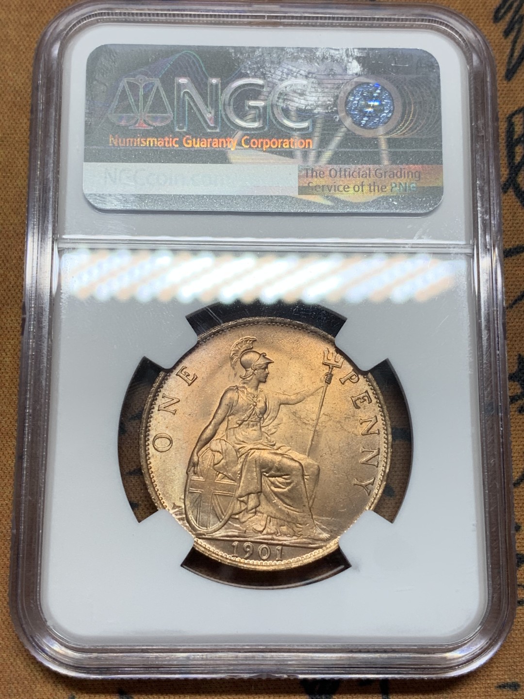 《竞宝斋》第95场-本周日，周一，周四，3场连拍（全场不限金额包邮） NGC MS63RB 1901维多利亚一便士  正反面均品相上佳 状态好 给分保守