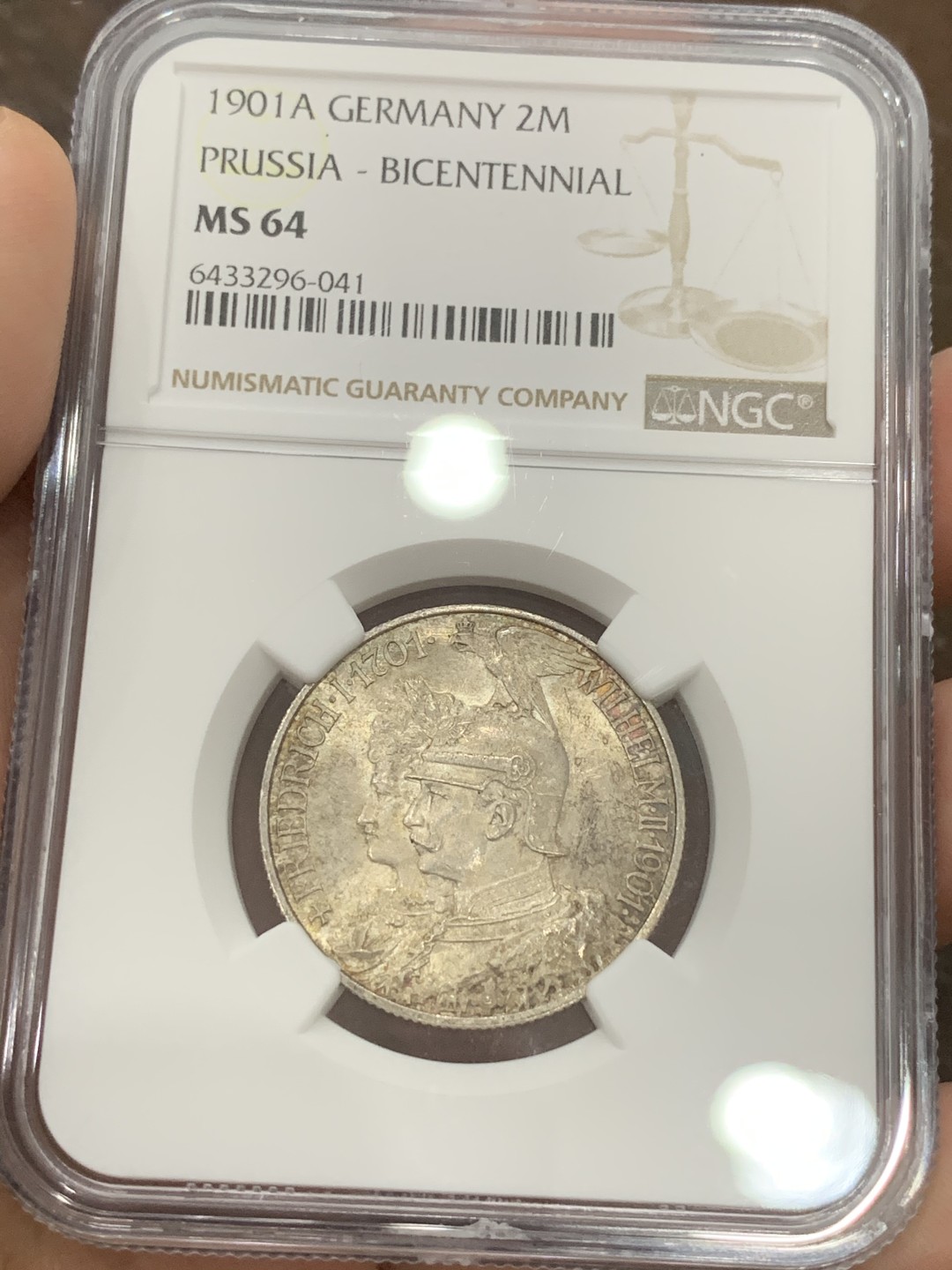 《竞宝斋》第95场-本周日，周一，周四，3场连拍（全场不限金额包邮） NGC-MS64 德国 普鲁士建国200年 2马克 银币