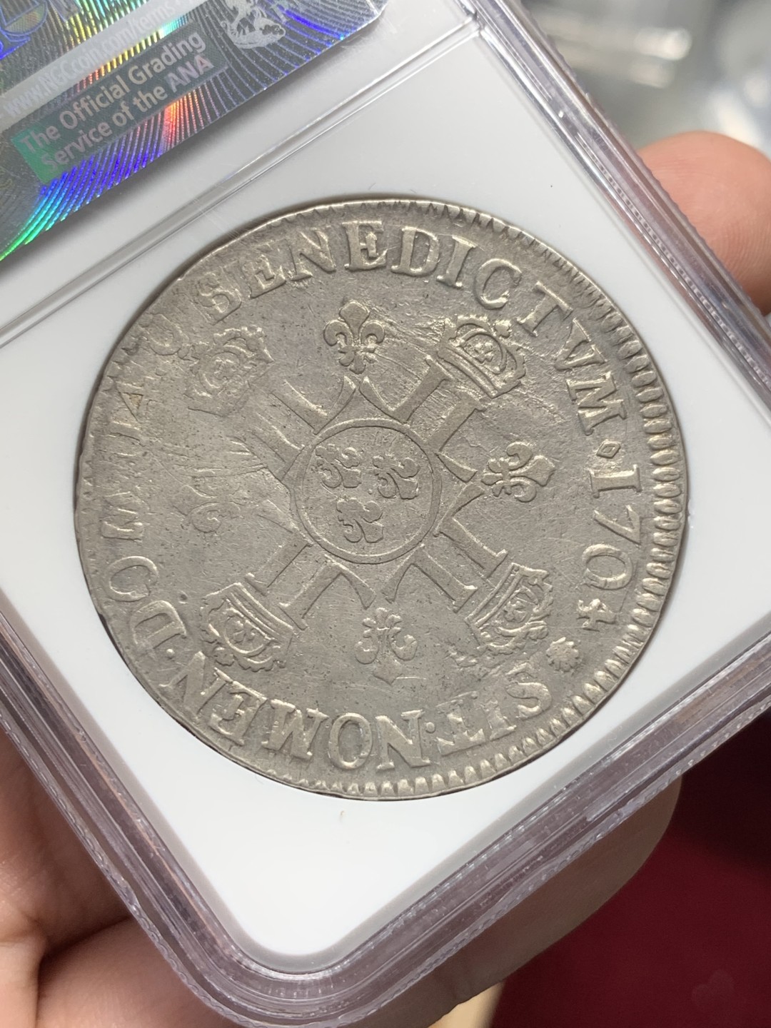 《竞宝斋》第95场-本周日，周一，周四，3场连拍（全场不限金额包邮） NGC-VF25 1704年法国路易十四埃居 太阳王埃居，味道不错适合凑品种