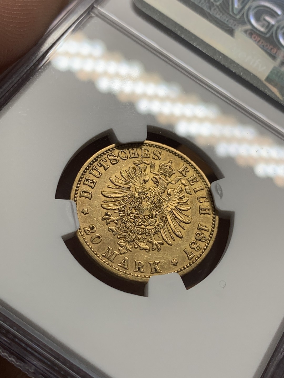 《竞宝斋》第95场-本周日，周一，周四，3场连拍（全场不限金额包邮） NGC-AU53 德国普鲁士 1887年 威廉一世 20马克金币 早期头像 好品稀少