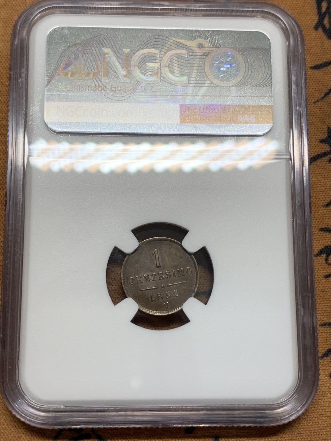 《竞宝斋》第95场-本周日，周一，周四，3场连拍（全场不限金额包邮） NGC-MS63BN 意大利 1852 伦巴第-威尼西亚王国 1分铜币 打制锐利 包浆醇厚 币面光度一流 双头鹰纹章威风凛凛